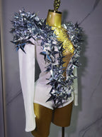 2025 New Shiny Black Rhinestone Velvet Long Sleeve Bodysuit Women Evening Party Club Gala Hosts NightClub Bar Stage Costumes