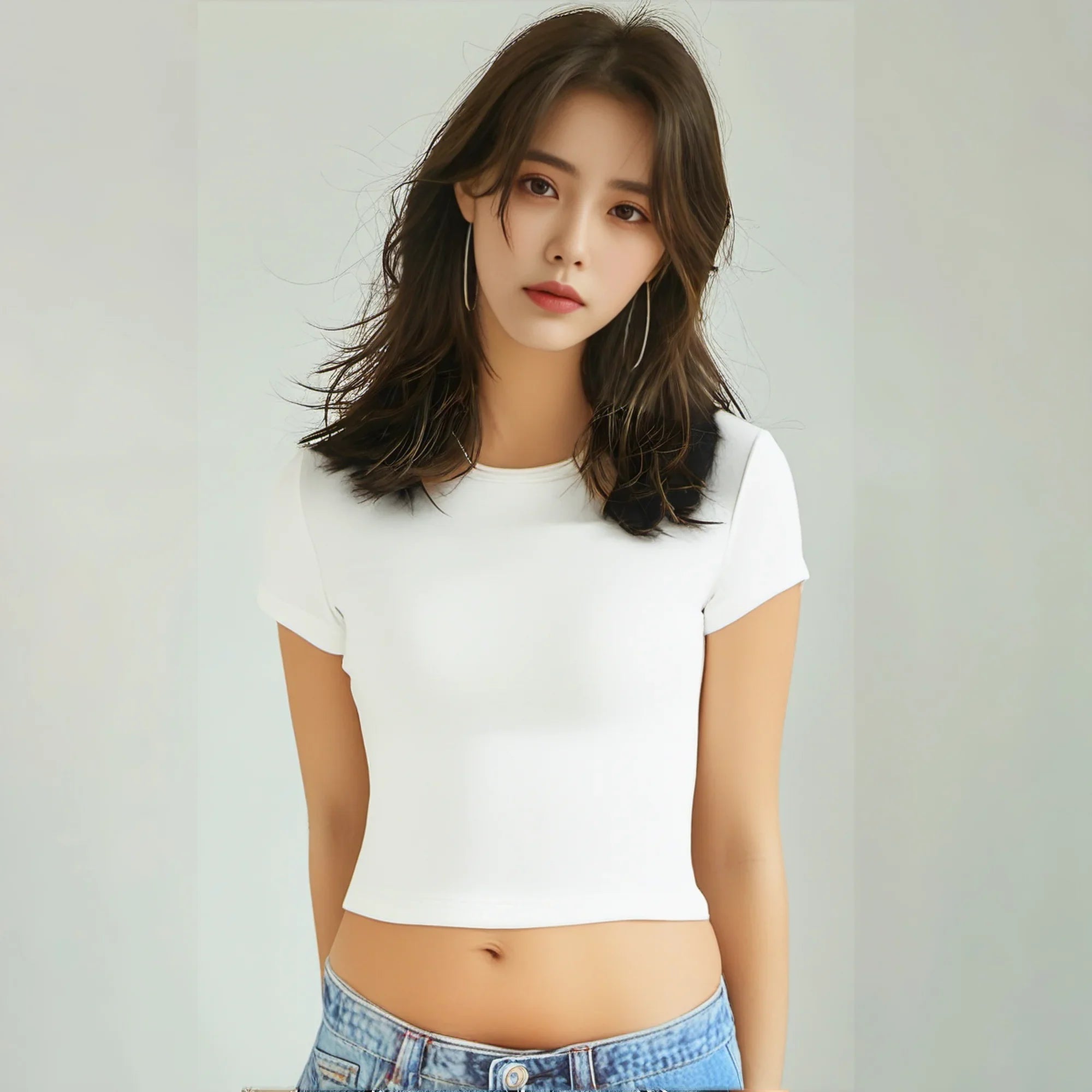 4 pieces Solid color basic short sleeved tight fitting T-shirt for women's casual summer minimalist women's style top O-neck