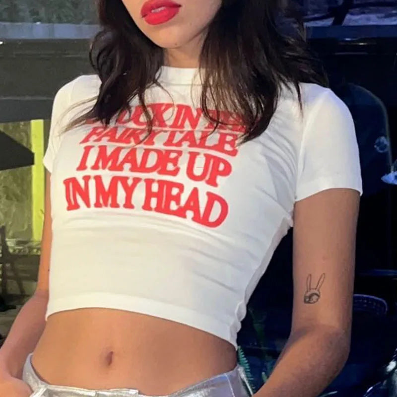 2023 New Y2K Women Letter Print Tops Women Tshirt American Retro Fashion Slim Causal Short Sleeve Crop Sexy Tops Navel Clothes