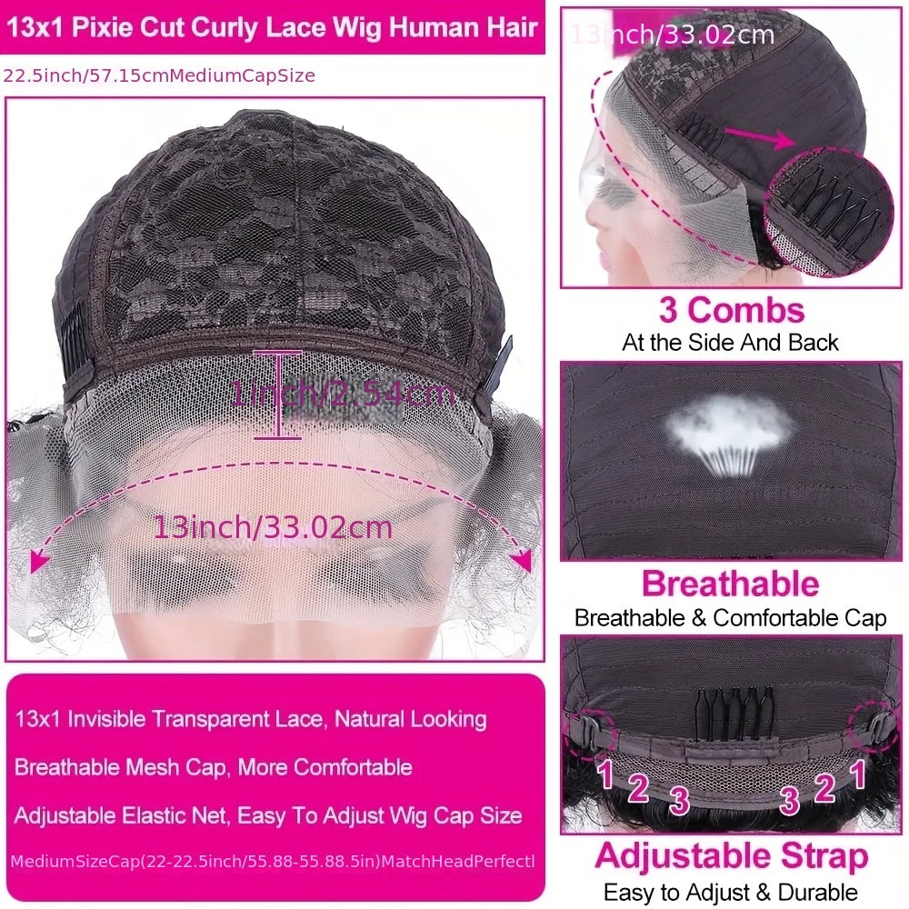 99J Short Curly Lace Front Human Hair Wigs 13X1 Pixie Cut Short Curly Human Hair Wigs Red Water Wave Wigs For Women Human Hair