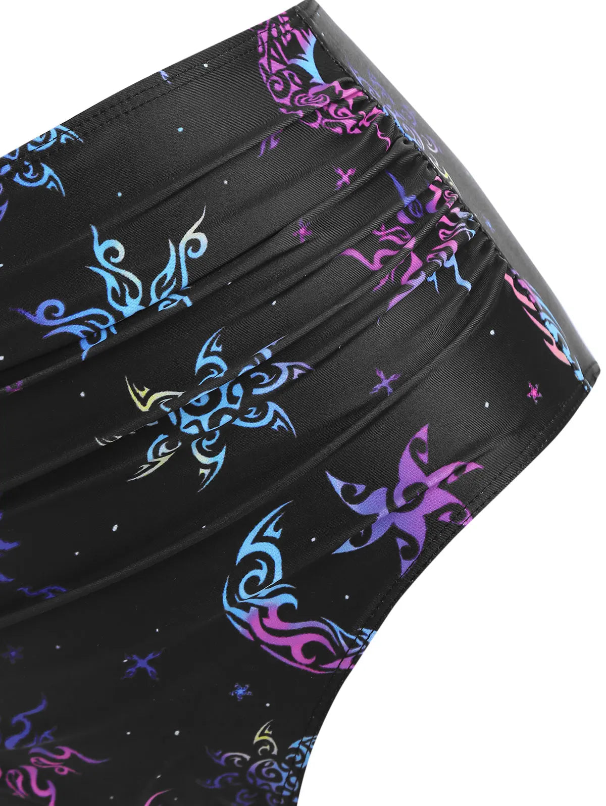 Dressfo Women's Vintage Tanknini Swimsuit Sun Moon Print Lace Up Cut Out Ruched High Waist Bottom Push Up Underwire Swimwear