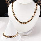 2PCS Leopard Print Snake Chain Bracelet Necklace Set For Women Fashion Jewelry Daily Wear Accessories Trendy New Styles Gifts