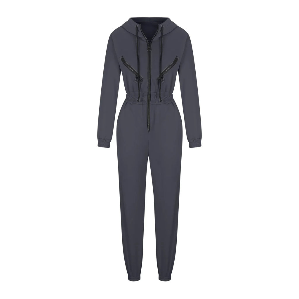 Autumn Women's Monochrome Long-Sleeved Jumpsuit Solid Color Zip-up Sportswear Female Winter Casual Tracksuit Fashionable Hoodies