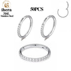 316L Stainless Steel Zircon CZ Hinged Segment Nose Septum Clicker Ring Round Earrings Hoops Ear Tragus Helix Piercing Jewelry