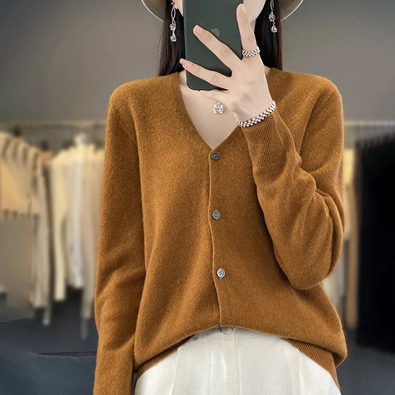 100 Merino Wool Knitted V-neck Sweater Women's Top Loose Korean Version Fashionable Versatile Autumn And Winter Cashmere Sweater