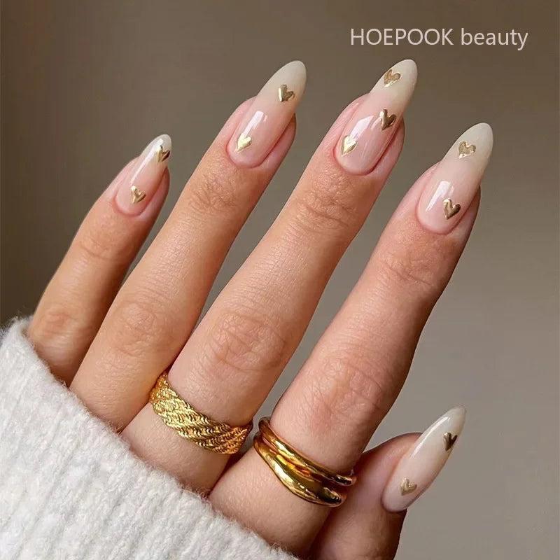 24pcs Nude French Fake Nails White Edge Almond False Nails Art Full Coverage Removable Waterproof Artificial Press on Nail