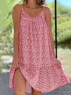 Cross border European and American Summer New Rural Style Big Swing Skirt with Floral Blossoms, Sleeveless Strap, Vest Dress