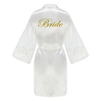 Green Bridesmaid Wedding Party Team Bride Robe With Gold Letters Lace Mesh Sleeve Kimono Satin Pajamas Mother Bathrobe