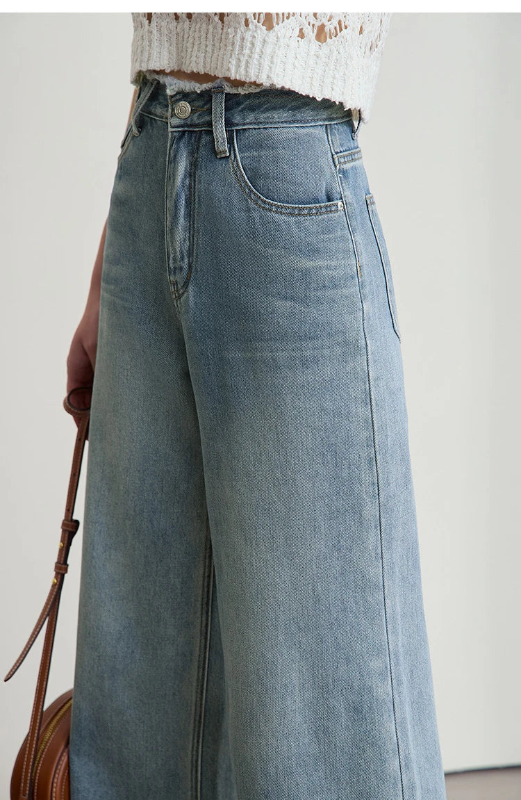 AMII Minimalist Blue Jeans Women 2025 Summer New Versatile Denim Wide Leg Pants Low Waist Thin Casual Loose Trousers  12542121