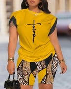 Digital Print round Neck Short Sleeve Women's Suit Summer New Style Elegance Quality Polyester Fiber Skirt Set from Mainland Chi