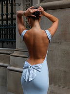 Cutenew Women's Elegant Solid Maxi Dress Sexy Halter Spaghetti Lady Long Dresses Bowknot Lace-up Girl Backless Female Party Robe