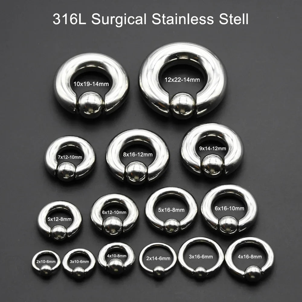 1Pc Large Gauges Stainless Steel CAPTIVE SPRING BEAD RING for Septum Piercing BCR Nose Ring Hoop Expander Earlobe Earrings 00G