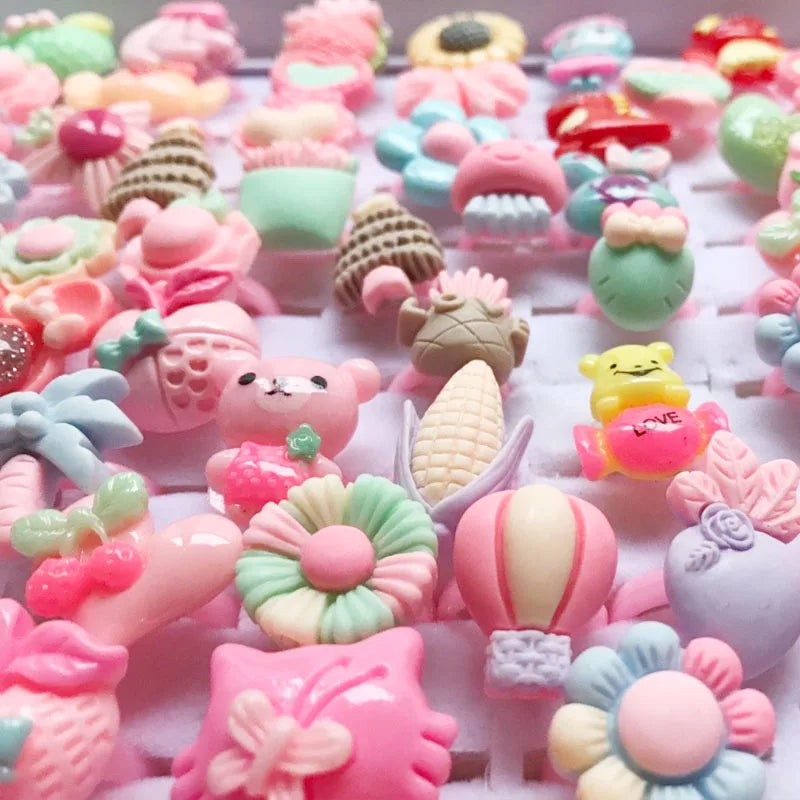 10pcs/lot Children's Cartoon Rings Candy Flower Animal Bow Shape Ring Set Mix Finger Jewellery Rings Kid Girls Toys Anillo