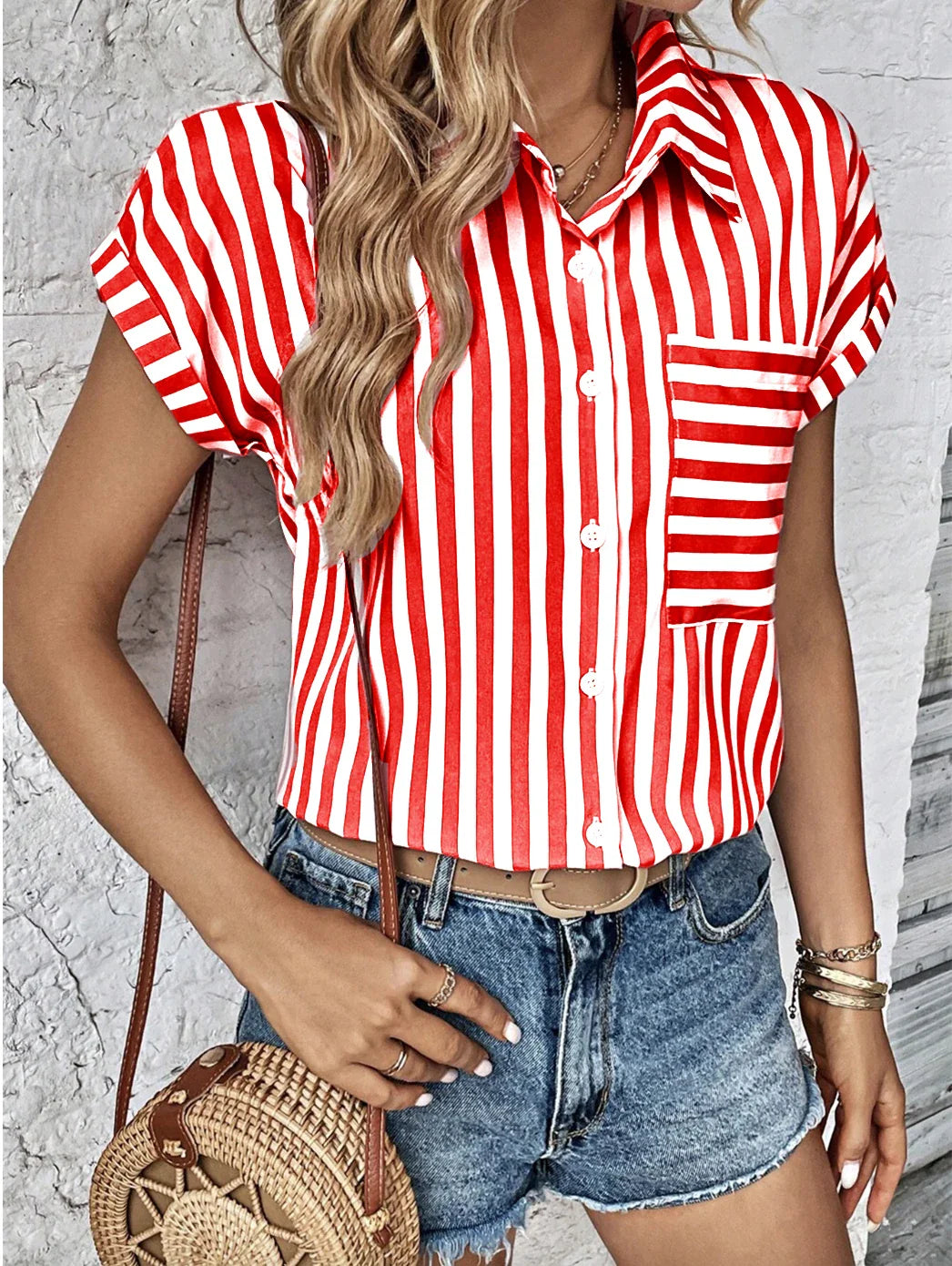 Casual Loose Striped Shirts For Women 2024  Women's  Shirts And Blouses Fashion Elegant Youth Female Tops