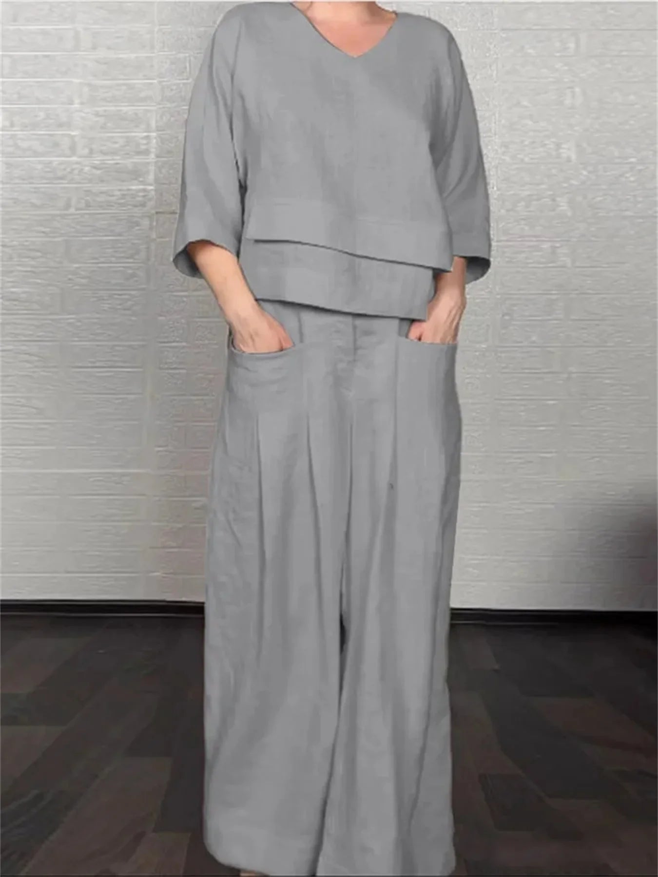 2025 cross-border explosive women's fashion casual solid color plus size irregular linen and cotton suit for women