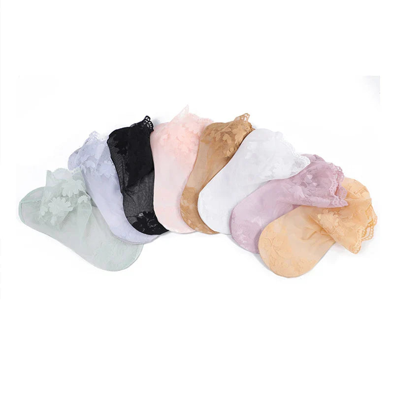 5 Pairs/Lot Socks women's Lace Transparent Lolita Invisible Summer Thin Non-slip Short  Ankle Black Low Cut Boat Sock