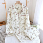 2025 Japanese Spring and Autumn New Women's Pajama Set 100% Cotton Crepe Long sleeved Pants Cardigan Cute Plus Size Home Fury