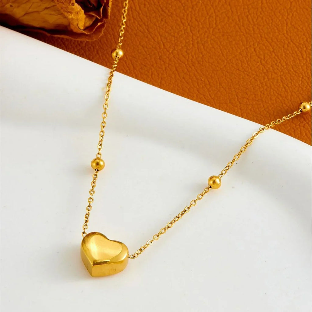 Elegant 3D Heart Pendant Bead Chain Necklace Waterproof Stainless Steel Gold-Plated Fashion Jewelry Birthday Engagement Gifts