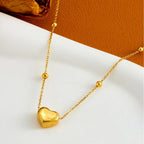 Elegant 3D Heart Pendant Bead Chain Necklace Waterproof Stainless Steel Gold-Plated Fashion Jewelry Birthday Engagement Gifts