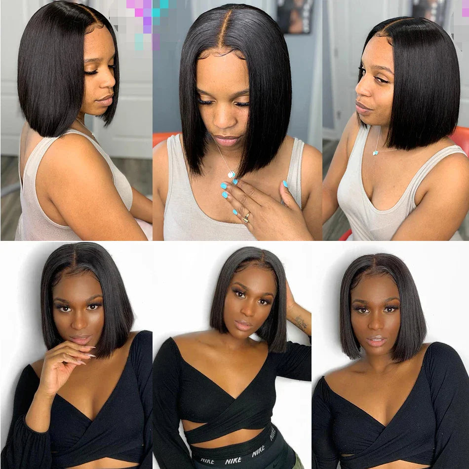 Bone Straight Short Bob Wigs 100% Human Hair Wigs Wear and Go Glueless Lace Front Wig Brazilian Lace Front Human Hair Wigs 180%