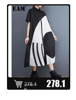 EAM 2024 New Fashion Winter Stand Collar Irregular Long Type Black Cotton-padded Clothes Loose Coat Black Jacket Woman YA771