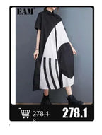 EAM 2024 New Fashion Winter Stand Collar Irregular Long Type Black Cotton-padded Clothes Loose Coat Black Jacket Woman YA771