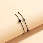 Double Tiny Heart Chain Anklets for Men Women Teen Girls, Black Tone, Ankle Bracelets Hypoallergenic Adjustable