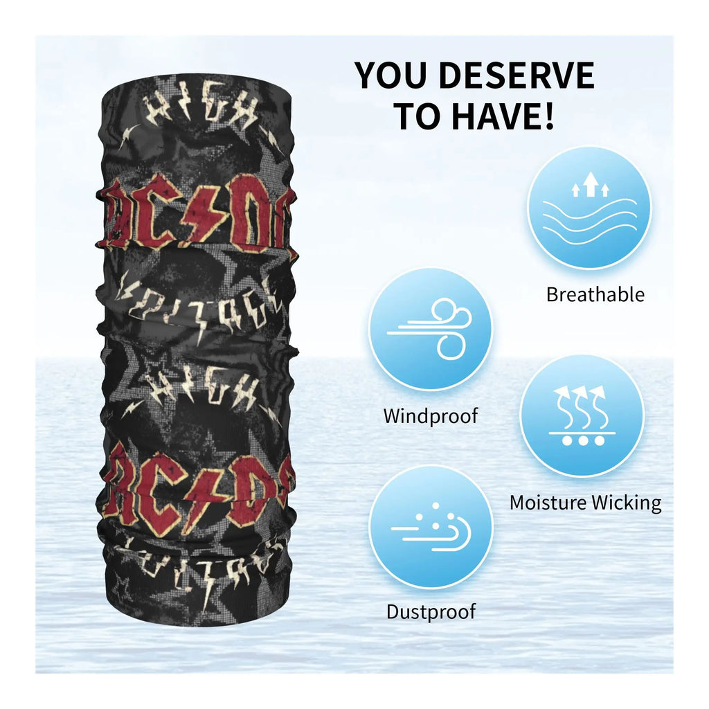 Custom Black AC DC Logo Camouflage Heavy Metal Band Bandana Neck Warmer Women Men Winter Hiking Ski Scarf Gaiter  Face Cover