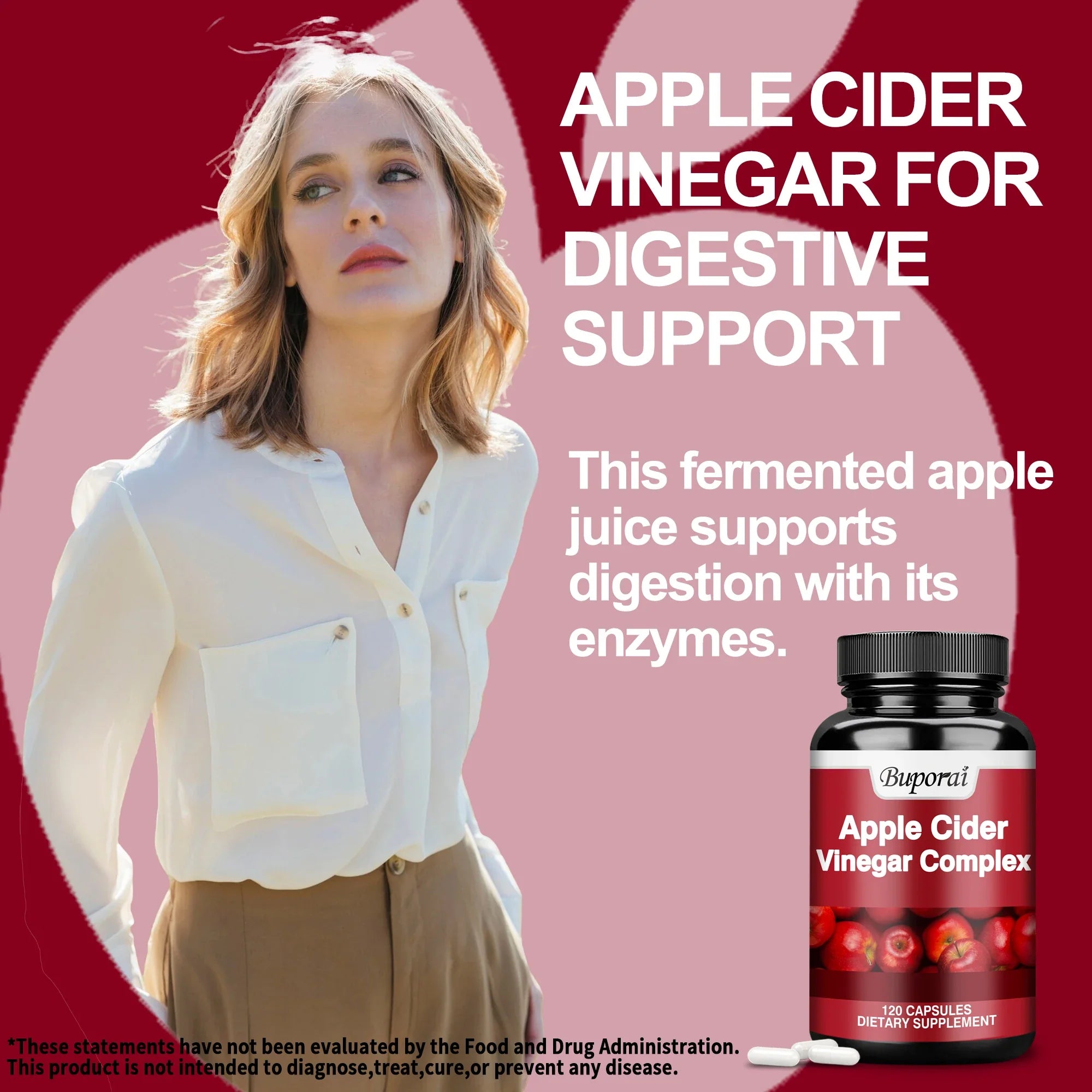 Apple Cider Vinegar - Improves Digestion, Appetite Suppression,Weight Management, Relieves Bloating - 120 Capsules
