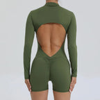 2025 Pad Zipper Long Sleeve Yoga Set Women One Piece Jumpsuit Gym Workout Shorts Fitness Bodysuit Sports Athletic Suit XP358