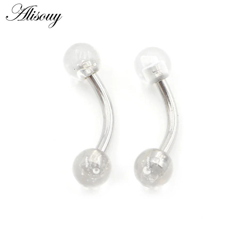 Alisouy 2PCS 14G Stainess Steel 5mm Stone Ball Eyebrow Curved Barbell Lip Ring Snug Daith Helix Earrings Body Piercing Jewelry