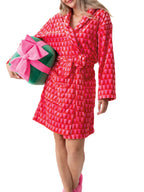 Dourbesty Women Striped Fleece Robe Fuzzy Y2K Printed Long Sleeve Shawl Collar Bath Robe Cute Plush Warm Kimono with Pocket 2025