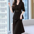 2Pcs/Set Summer Women Suit Dress Outfit  Solid Color Mid-length Lady Dress Sets Light Luxury Commute Sling Dress Coat Set