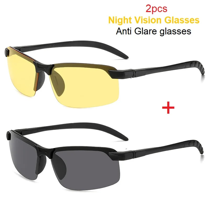 1/2PCS Night Vision Glasses Men Anti-Glare Driving Goggle Half Frame Polarized Sunglasses for Driver UV400 Day and Night Glasses