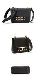 CHCH Women's Saddle Bag 2024 Autumn/Winter New Black Cow Leather Flip Small Square Bag Simple Commuter Diagonal Cross Bag