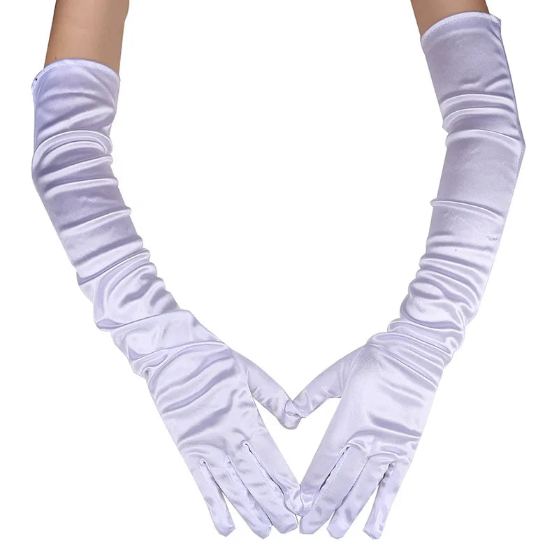 1 Pair Women Adult Black White Red Skin Opera/Elbow/Wrist Stretch Satin Finger Long Gloves Women Flapper Gloves Matching Costume