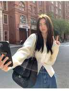 AOSSVIAO Knitted Casual Cardigan 2025 Autumn Winter Elegance Solid Color V-neck Sweater Unique and Niche Slim Fit Tops