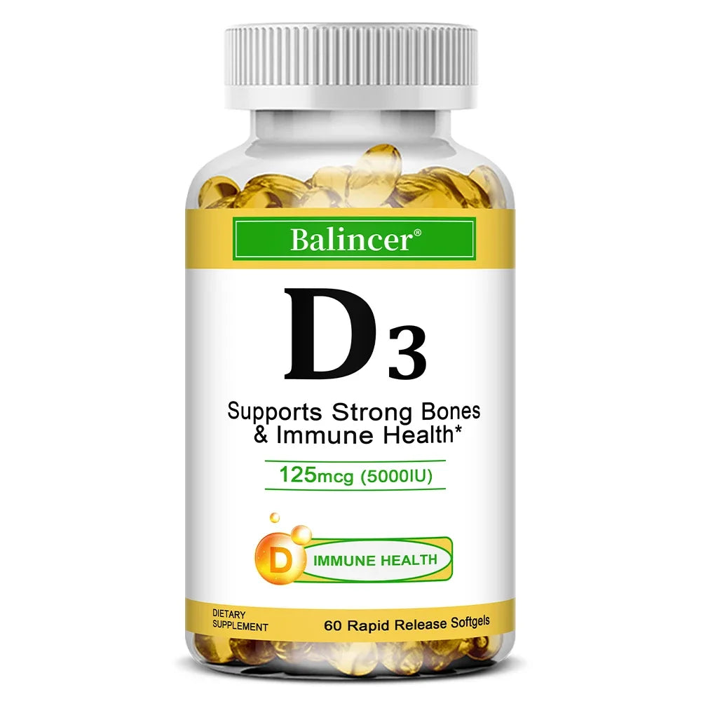Balincer Vitamin D3 5000 IU (125 Mcg), Dietary Supplement for Bone, Teeth, Muscle and Immune Health Support, 30/60/120 Softgels