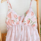 2025 New Summer Women's Pajama Set 100% Cotton Suspenders+Shorts with Chest Pads Two Piece Set of Ladies Flower Home Furnishings