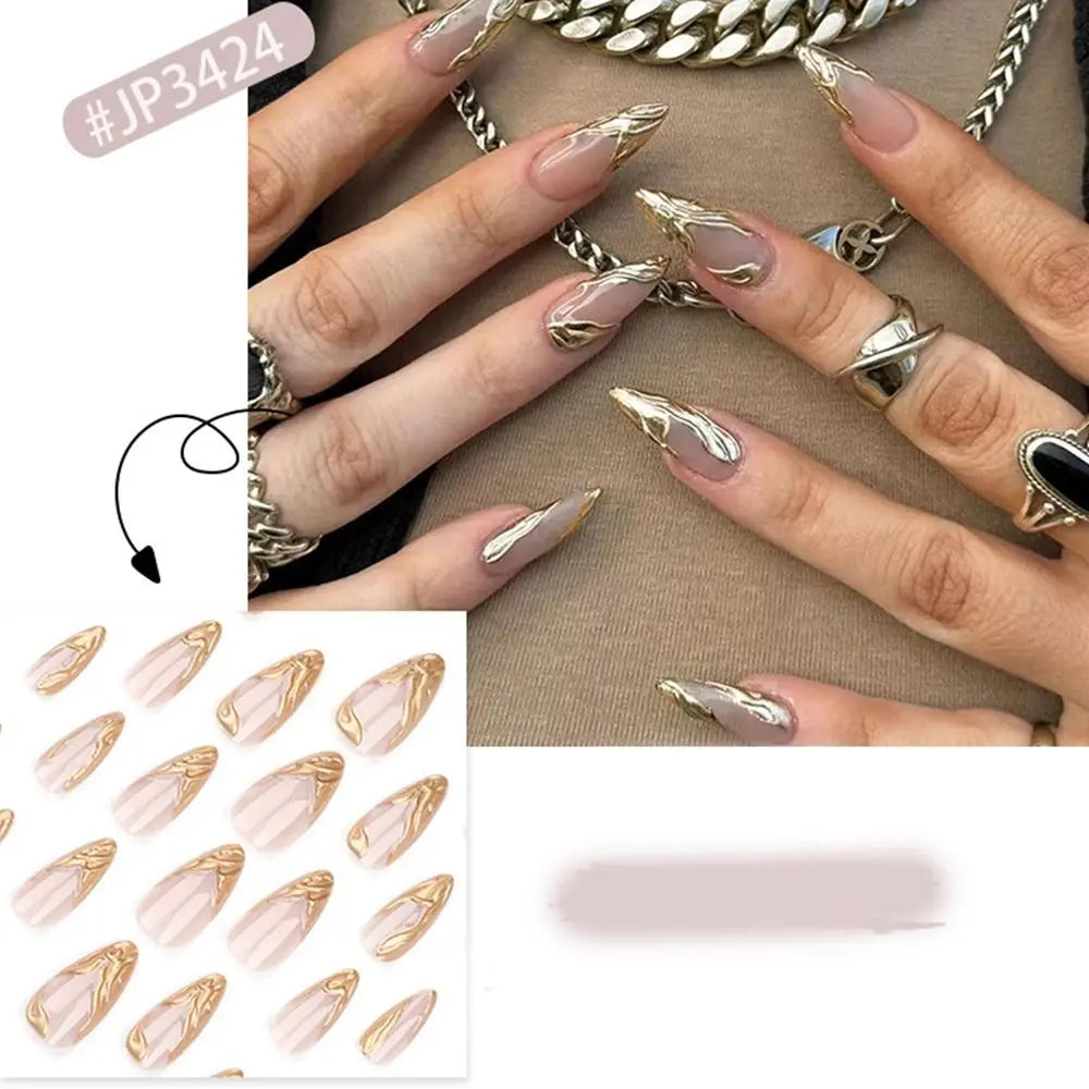 24pcs Manicure Long Almond False Nails Stiletto Ballerina Fake Nials Detachable Halloween Bat French Nail Tips DIY