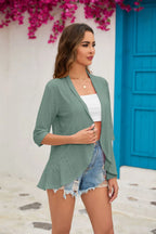 2024 Summer Fashion Ladies Hollow Out Cardigan Boho Tops Women Beach Outwear Casual Three Quarter Sleeve Sunscreen Shirt