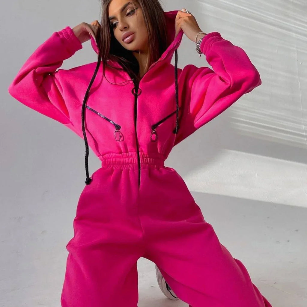 Autumn Women's Monochrome Long-Sleeved Jumpsuit Solid Color Zip-up Sportswear Female Winter Casual Tracksuit Fashionable Hoodies
