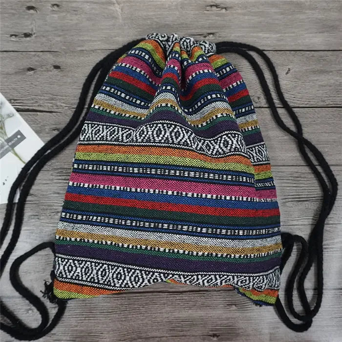 2025 Women Fabric Backpack Female Gypsy Bohemian Boho Chic Aztec Ibiza Tribal Ethnic Cottage Soft Brown Drawstring Rucksack Bags