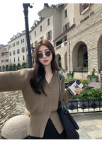 AOSSVIAO Knitted Casual Cardigan 2025 Autumn Winter Elegance Solid Color V-neck Sweater Unique and Niche Slim Fit Tops