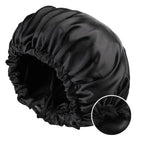 Adjustable Double Layer Satin Bonnet Nightcap Doubleside Women Round Shower Caps Night Sleep Polyester Hat Solid Black Lining