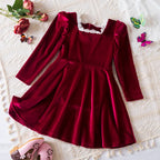 2025 Red Christmas Dress for Baby Girls Winter Long Sleeve Mesh Dresses for 3-8Yrs Kid Star Sequin Birthday Party Princess Dress