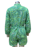 BAMBOOBOY Women Summer Long Sleeve Playsuit with Waist Elastic Band Casual Stand Collar Pocket Loose Wide Leg Short Jumpsuit