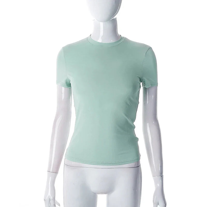 2024 Spring New Short Sleeve T-Shirt Women Solid Simple Casual Soft All-Match Hot Basic Crop Tops Tees Summer Fashion