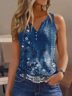 2024 New Casual Small Vest T-shirt Suspenders Woman Clothes Fashion V-neck Painted Grace Top Ladies Tank Top Camisole for Summer