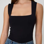 Darlingaga Casual Square Neck Fitness Summer Bodysuit Women Sleeveless Solid Basic One Piece Bodies Sporty Sexy Rompers Outfits